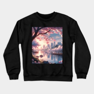 Cherry Blossom and Lake - Anime Drawing Crewneck Sweatshirt